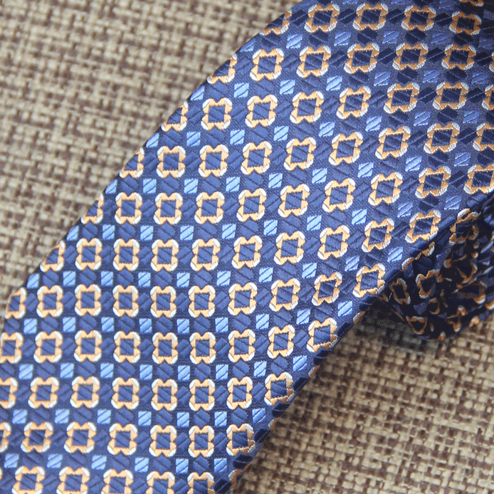 Royal Blue & Gold Geometric Jacquard Tie