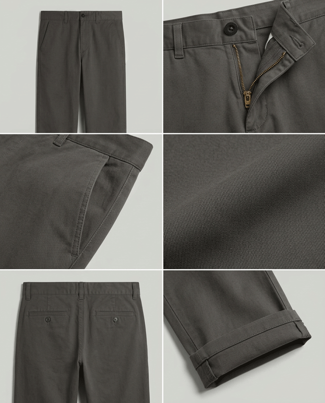 Grey Tane Twill Cotton Chinos - Relaxed Fit