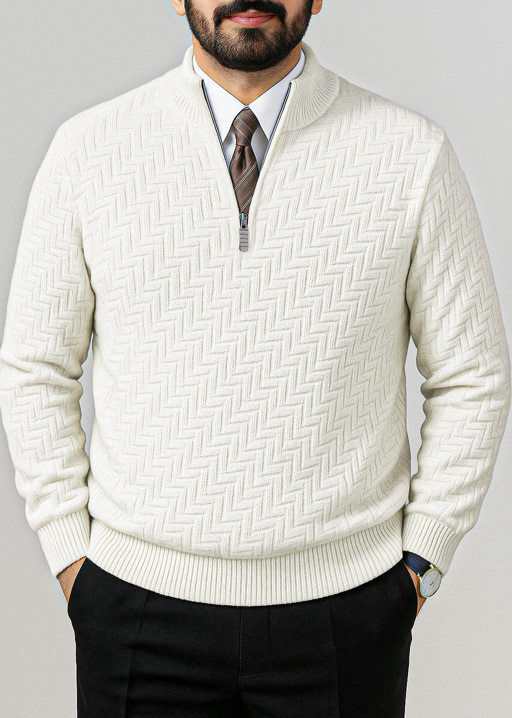 Snow White Quarter Zipper Sweater (TOP SELLING)