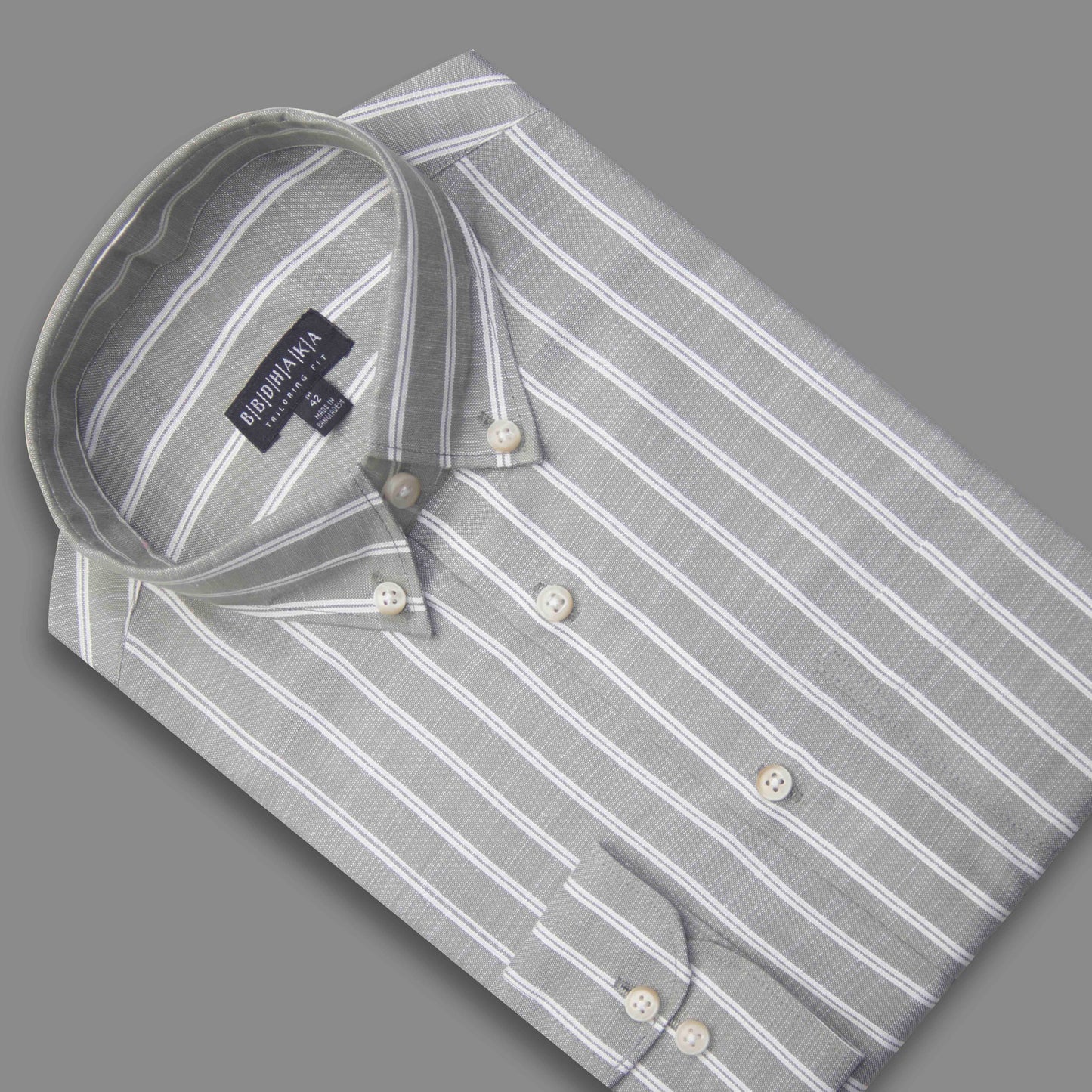 Olive & White Horizontal Stripe Button-Down Shirt - Viscos Cotton