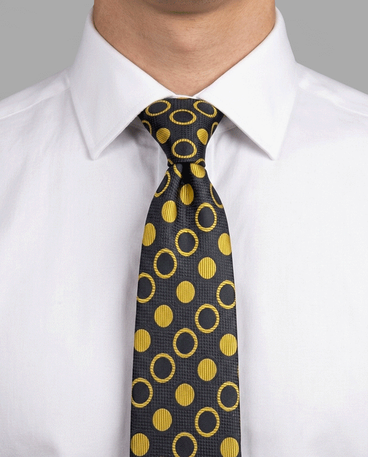 Grey Black and Gold Polka Dot Silk Tie