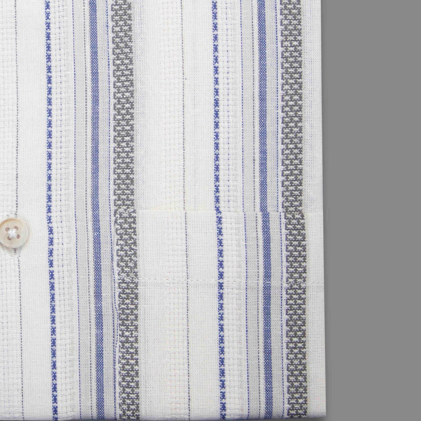Beige Grey & Blue Horizontal Stripe Button-Down Shirt - Yarn Work