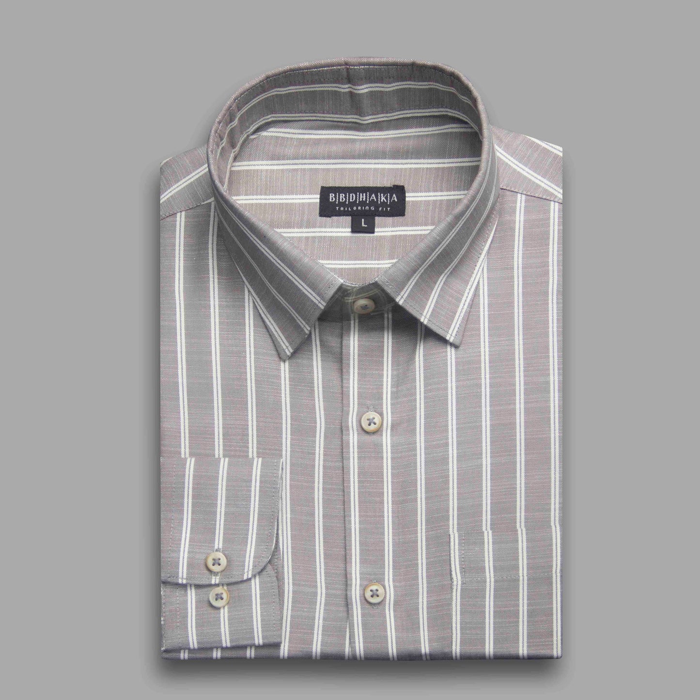 Grey & White Horizontal Stripe Button-Down Shirt - Viscos Cotton
