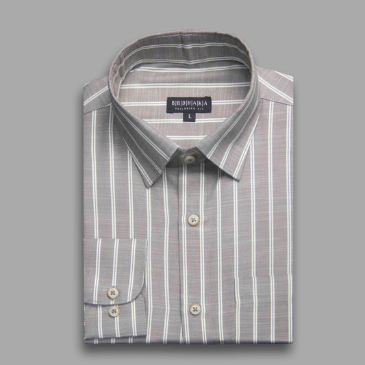 Grey & White Horizontal Stripe Button-Down Shirt - Viscos Cotton