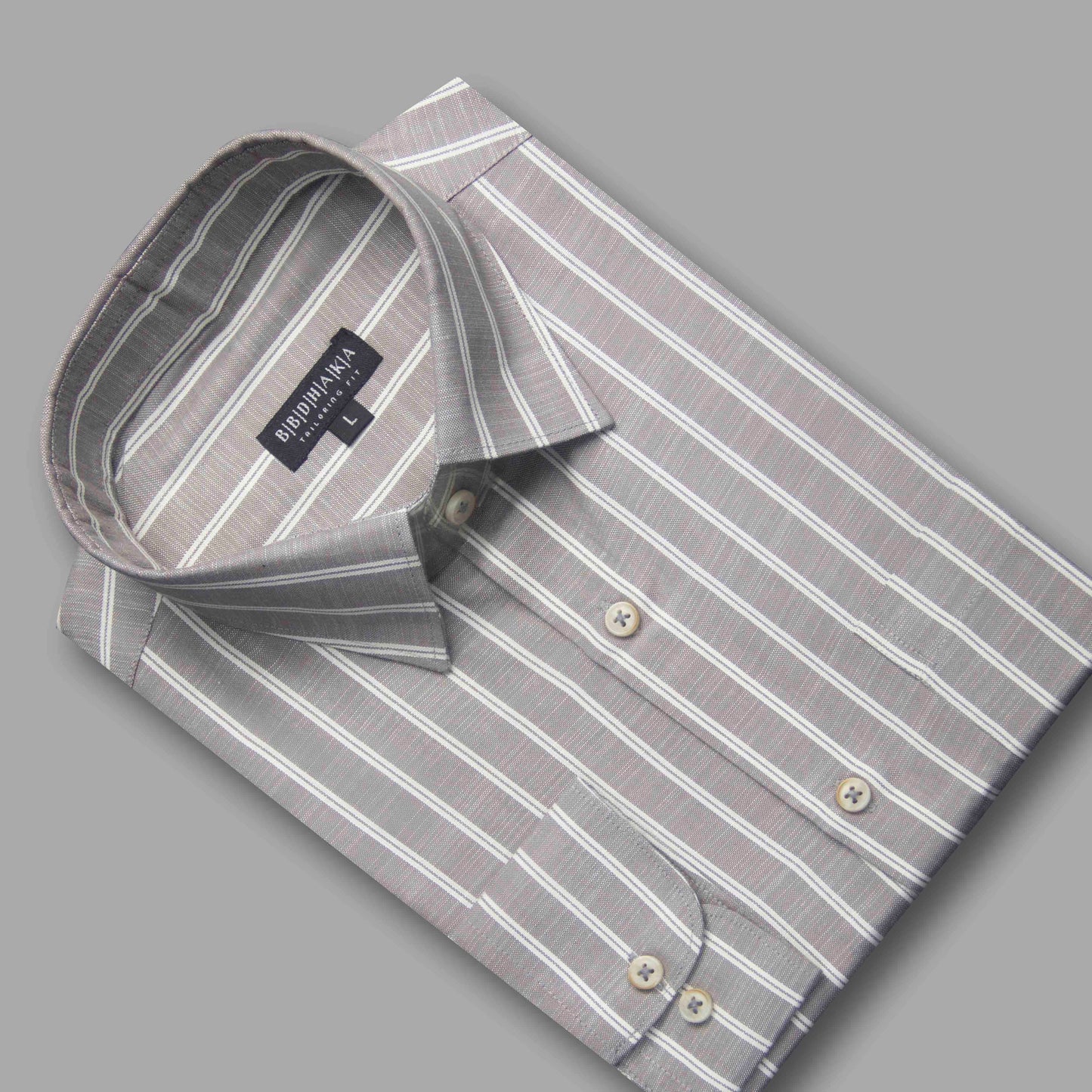 Grey & White Horizontal Stripe Button-Down Shirt - Viscos Cotton