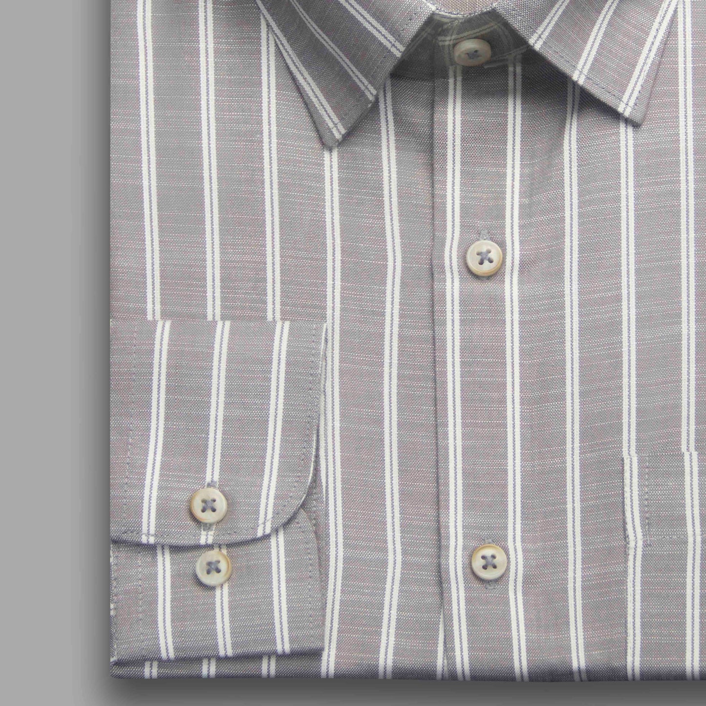 Grey & White Horizontal Stripe Button-Down Shirt - Viscos Cotton