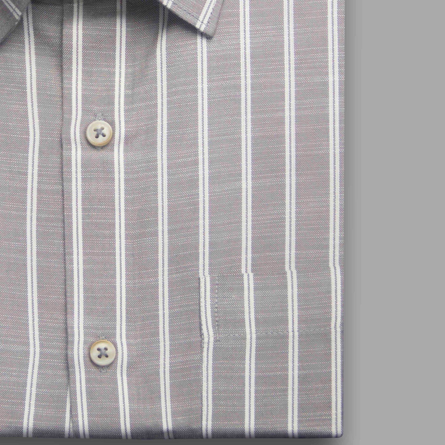 Grey & White Horizontal Stripe Button-Down Shirt - Viscos Cotton