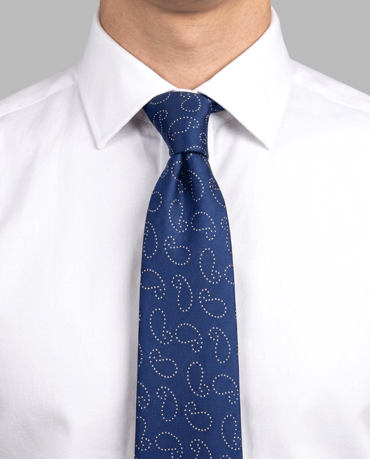 Navy Blue Paisley Dot Silk Tie