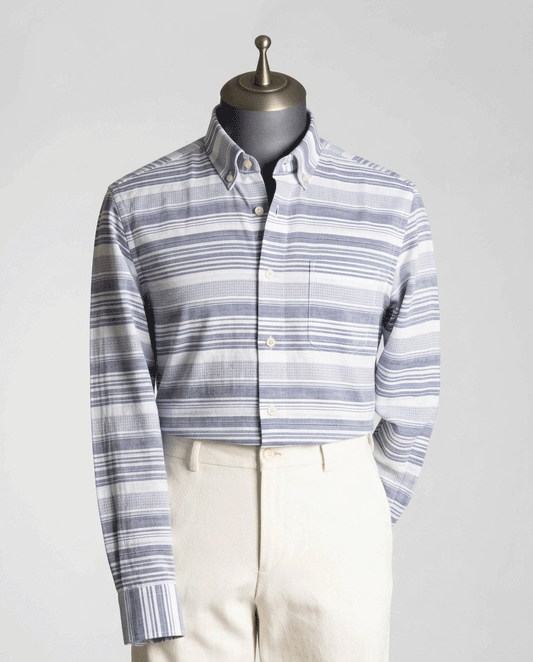 Ash & Grey Vertical Stripe Button-Down Shirt - Yarn Work