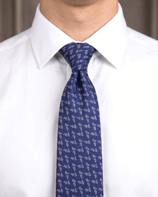 Navy & White Micro Paisley Silk Tie
