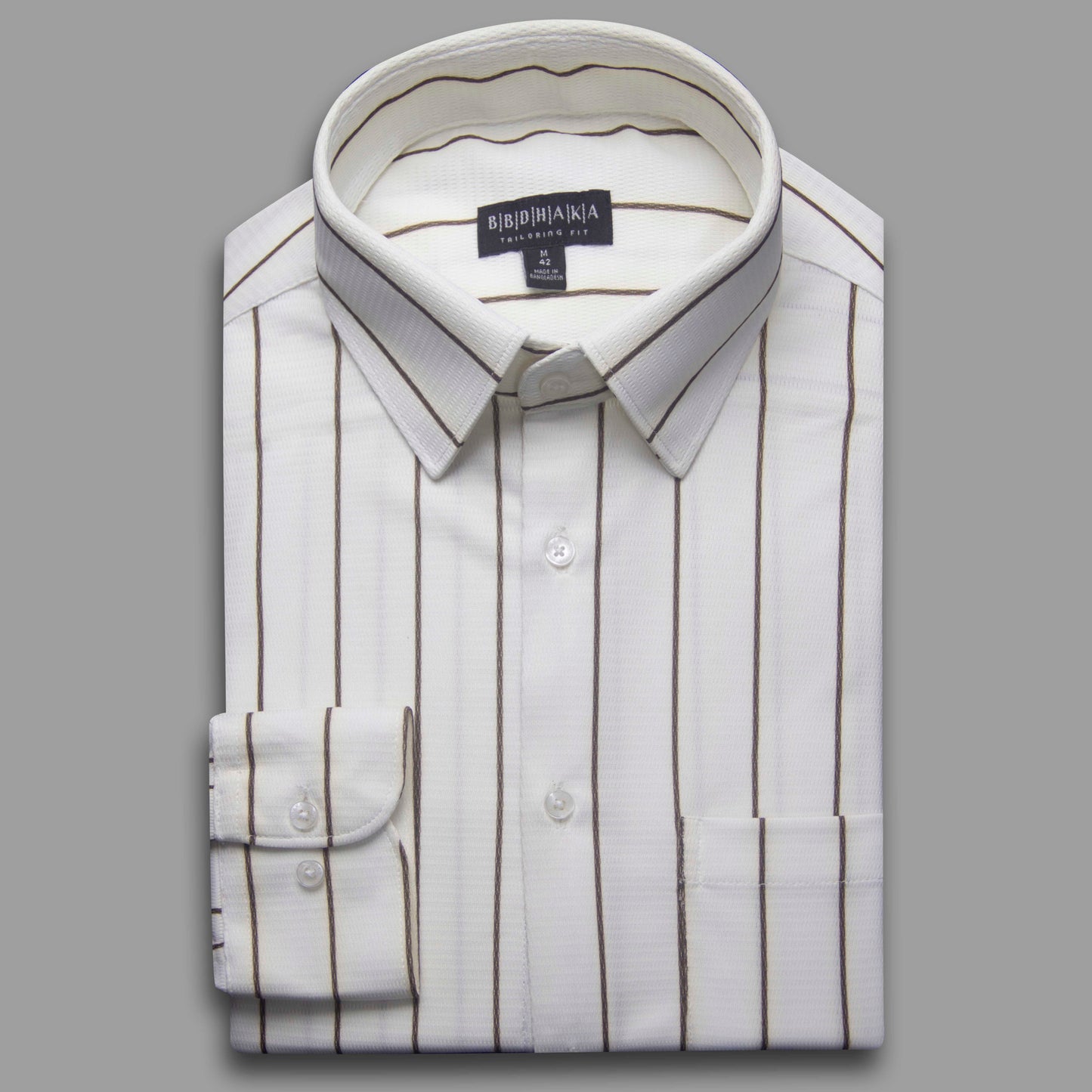 Whitish & Black Stripe Formal Shirt (Knit Cotton) - Product Code: 12691