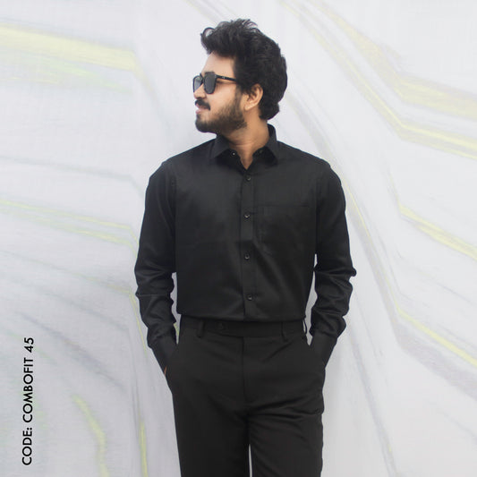 Zed Black Giza Shirt & Black Formal Pant: Outfit Combo