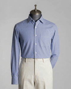 Navy Large Stripe Herringbone Shirt - Exclusive