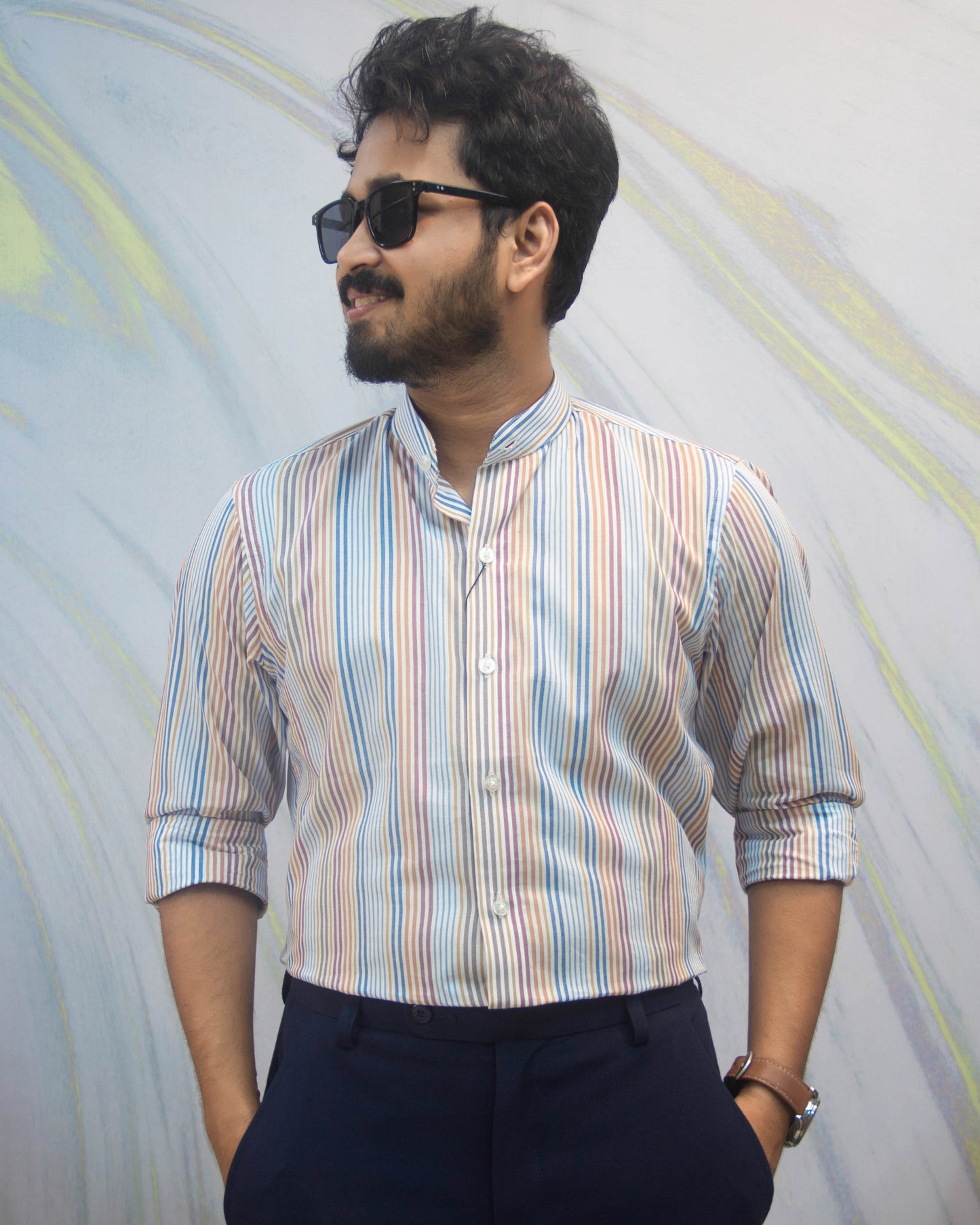 Multi Color Collar Stripe Fullsleve Shirt