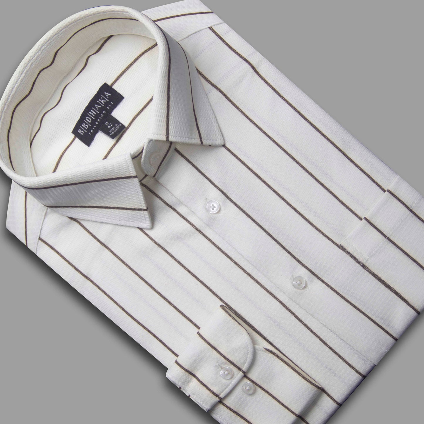 Whitish & Black Stripe Formal Shirt (Knit Cotton) - Product Code: 12691