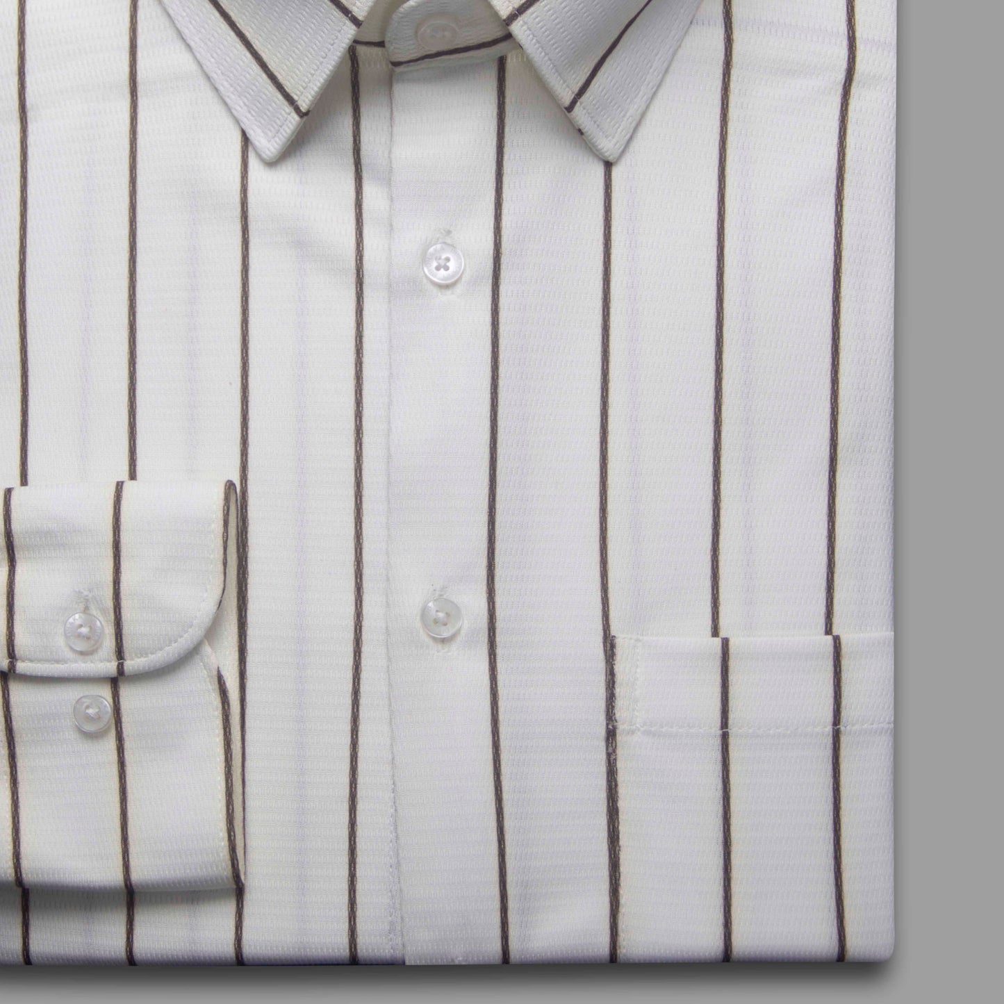 Whitish & Black Stripe Formal Shirt (Knit Cotton) - Product Code: 12691