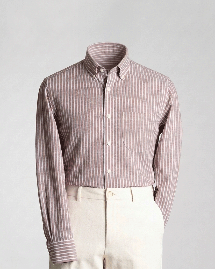 Orange Red Stripe Button-Down Shirt - Remi Cotton
