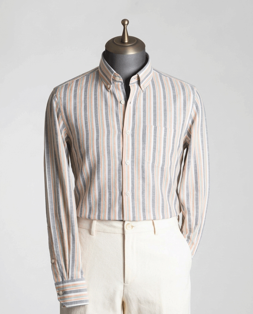 Multi Shade Stripe Button-Down Shirt - Viscose  Cotton