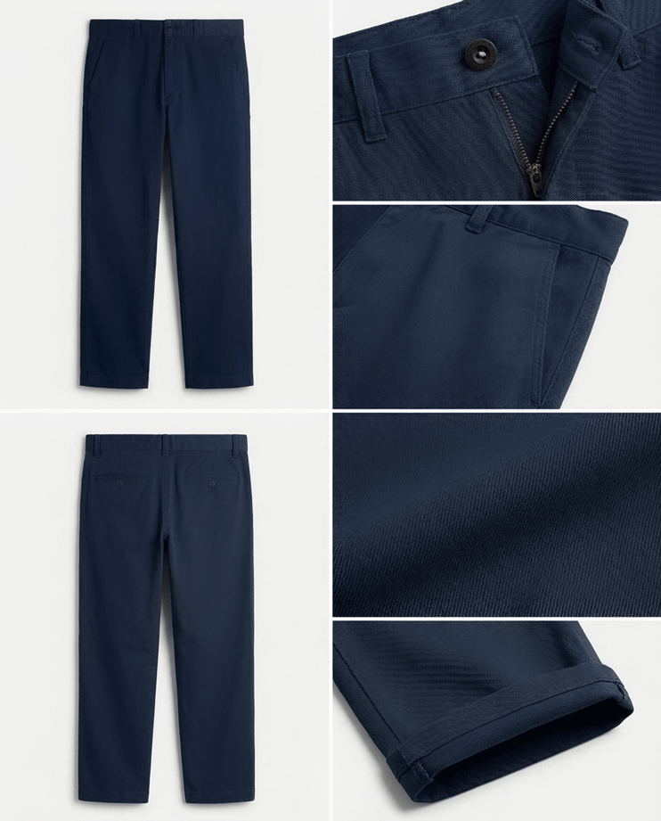 Midnight Blue Twill Cotton Chinos - Relaxed Fit | Office + Casual