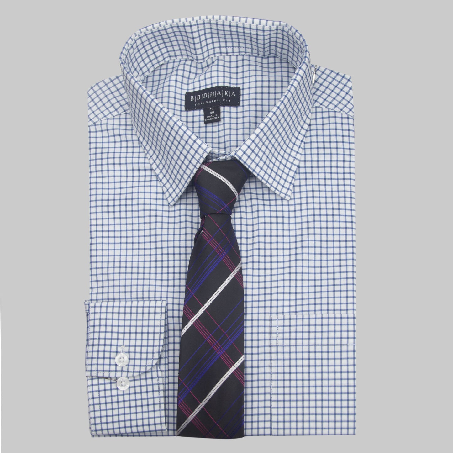 White and Navy box Check Shirt (Cotton Blend)