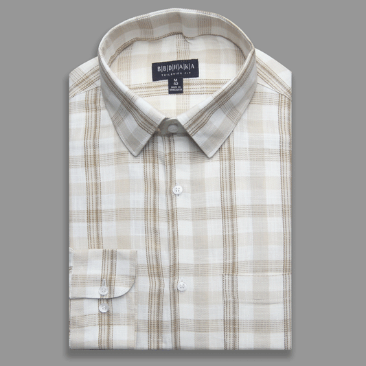Beige Check  Formal Shirt (Yarn Dying) - New Article