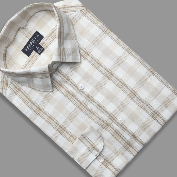 Beige Check  Formal Shirt (Yarn Dying) - New Article