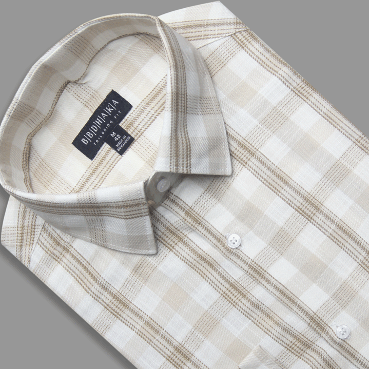 Beige Check  Formal Shirt (Yarn Dying) - New Article