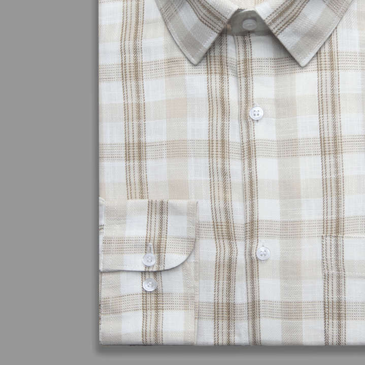 Beige Check  Formal Shirt (Yarn Dying) - New Article