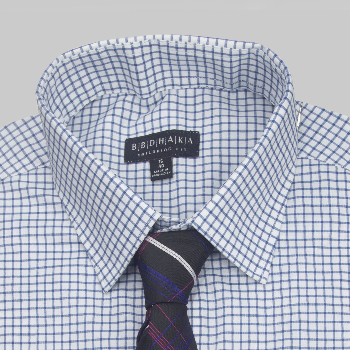 White and Navy box Check Shirt (Cotton Blend)