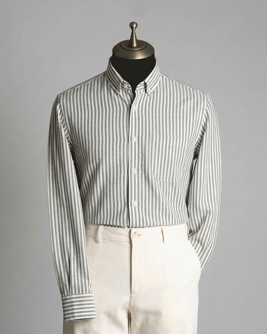 Light Olive Stripe Button-Down Shirt - Remi Cotton