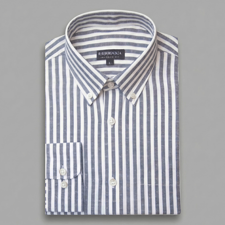 White & Ash Structured Button-Down Shirt - Fancy Cotton