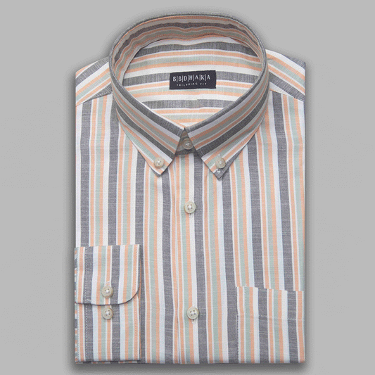 Multi Shade Stripe Button-Down Shirt - Viscose  Cotton