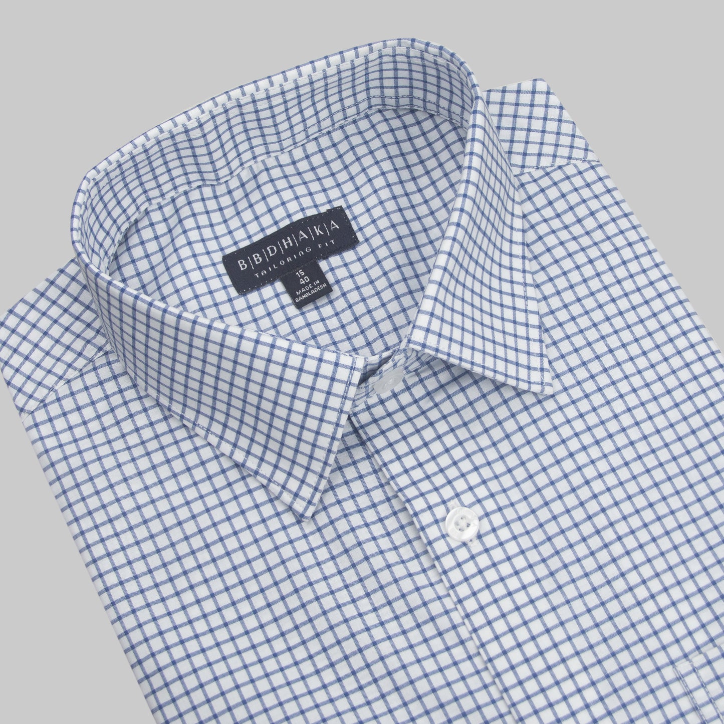 White and Navy box Check Shirt (Cotton Blend)