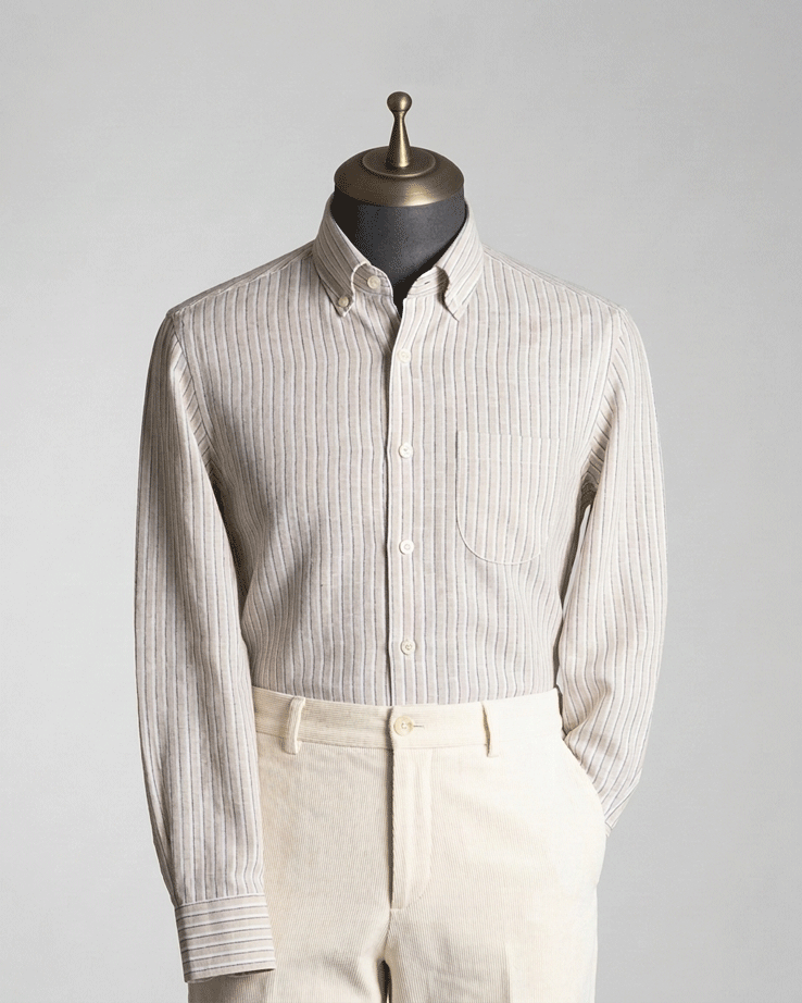 Beige Stripe Button-Down Shirt - Remi Cotton