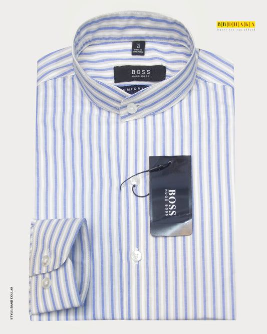 White & Sky Blue Stripe Fullsleve Shirt