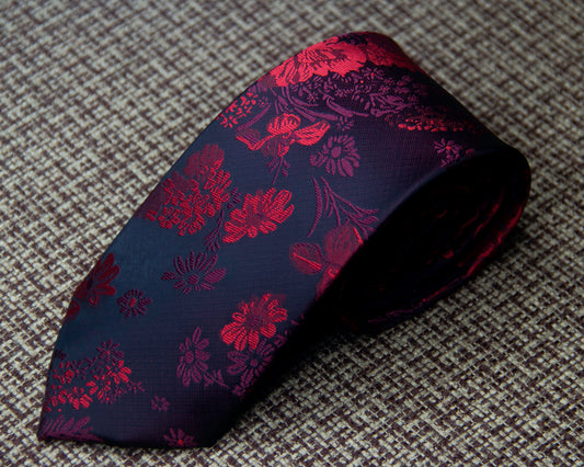 Red Floral & Black Stripe Tie