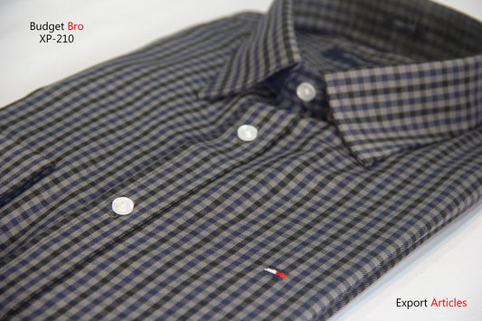 Grey with Black & Navy Combined Check Shirt (Export)