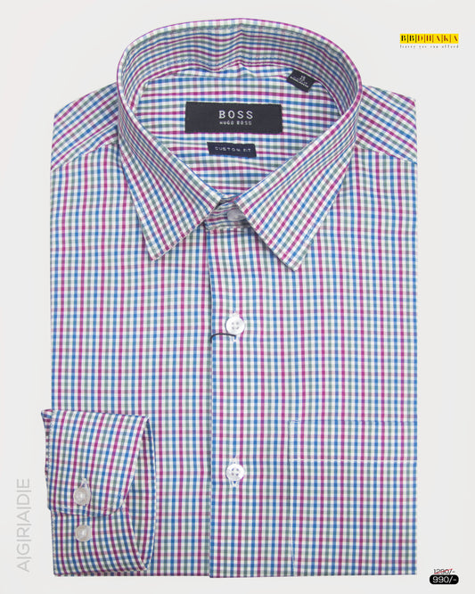Micro Red Blue Mixed Check Full Sleeve Shirt
