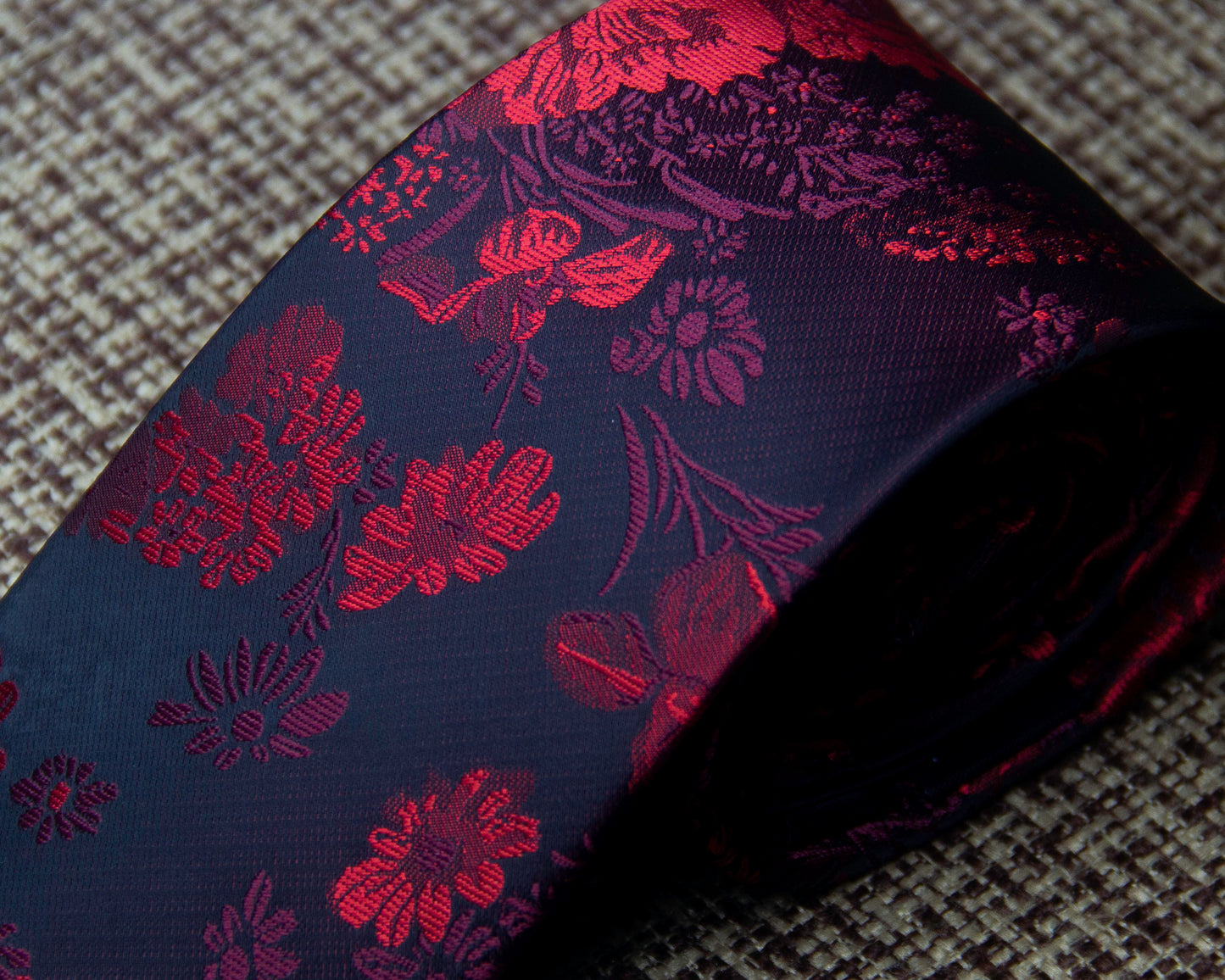 Red Floral & Black Stripe Tie