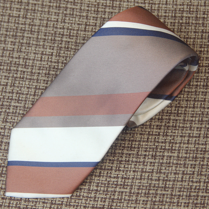 Navy, White & Copper Diagonal Stripe Tie