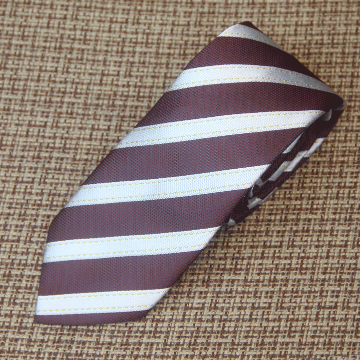 Burgundy and white regimental striped tie