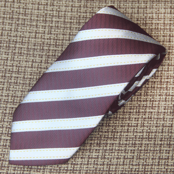 Burgundy and white regimental striped tie
