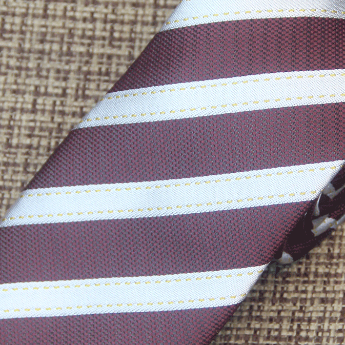 Burgundy and white regimental striped tie