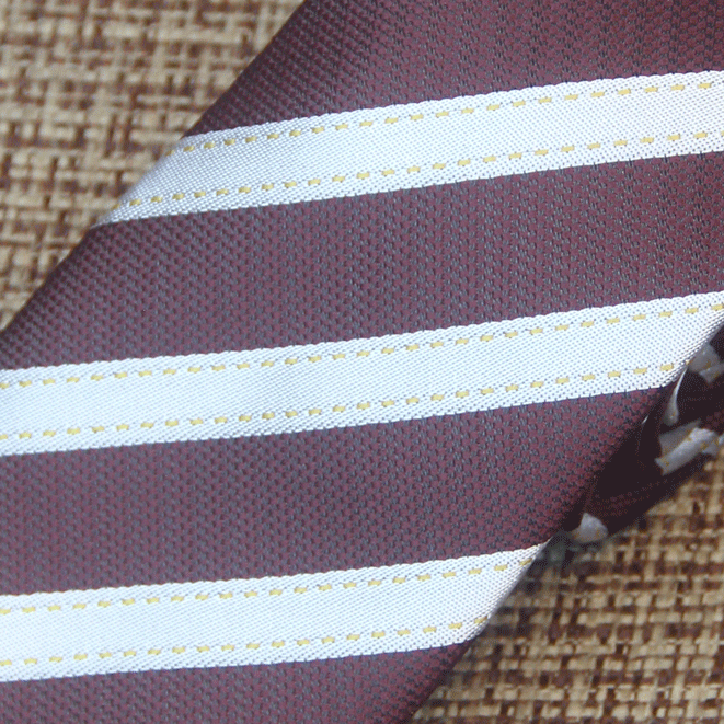 Burgundy and white regimental striped tie