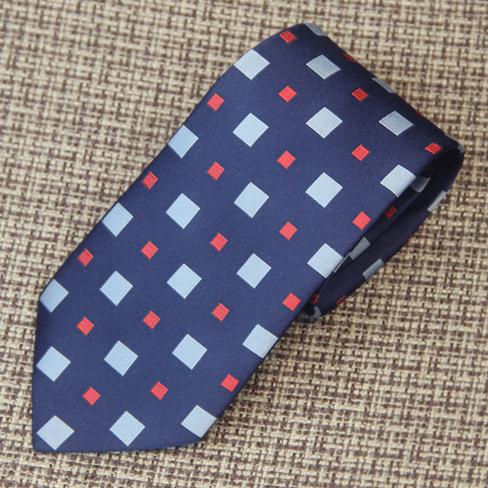 Navy Blue Geometric Square Pattern Tie