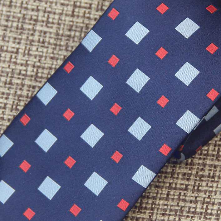 Navy Blue Geometric Square Pattern Tie