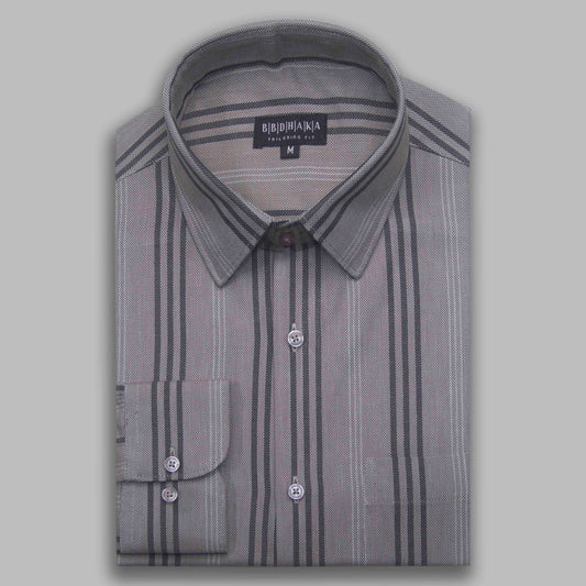 Executive Beige Stripe Formal Shirt (Yarn Dying) - New Article