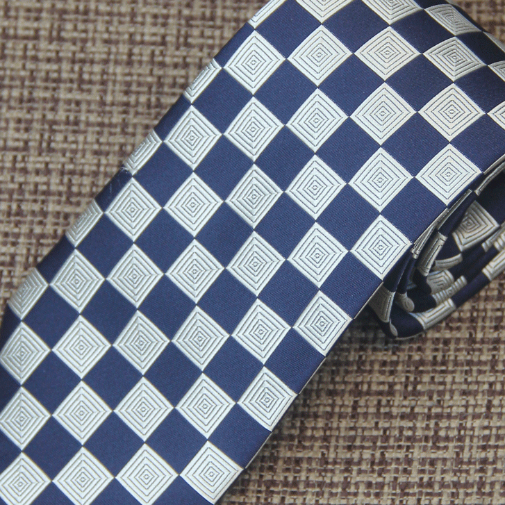 Navy Silver Diamond Mosaic Tie