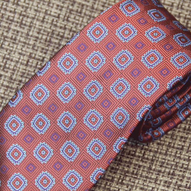 Rust Red Geometric Medallion Silk Tie