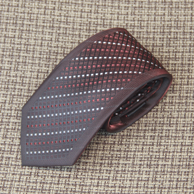 Burgundy and White Lattice Pattern Tie